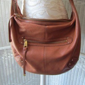 Badgley Mischka Boho Caramel Leather Hobo Bag